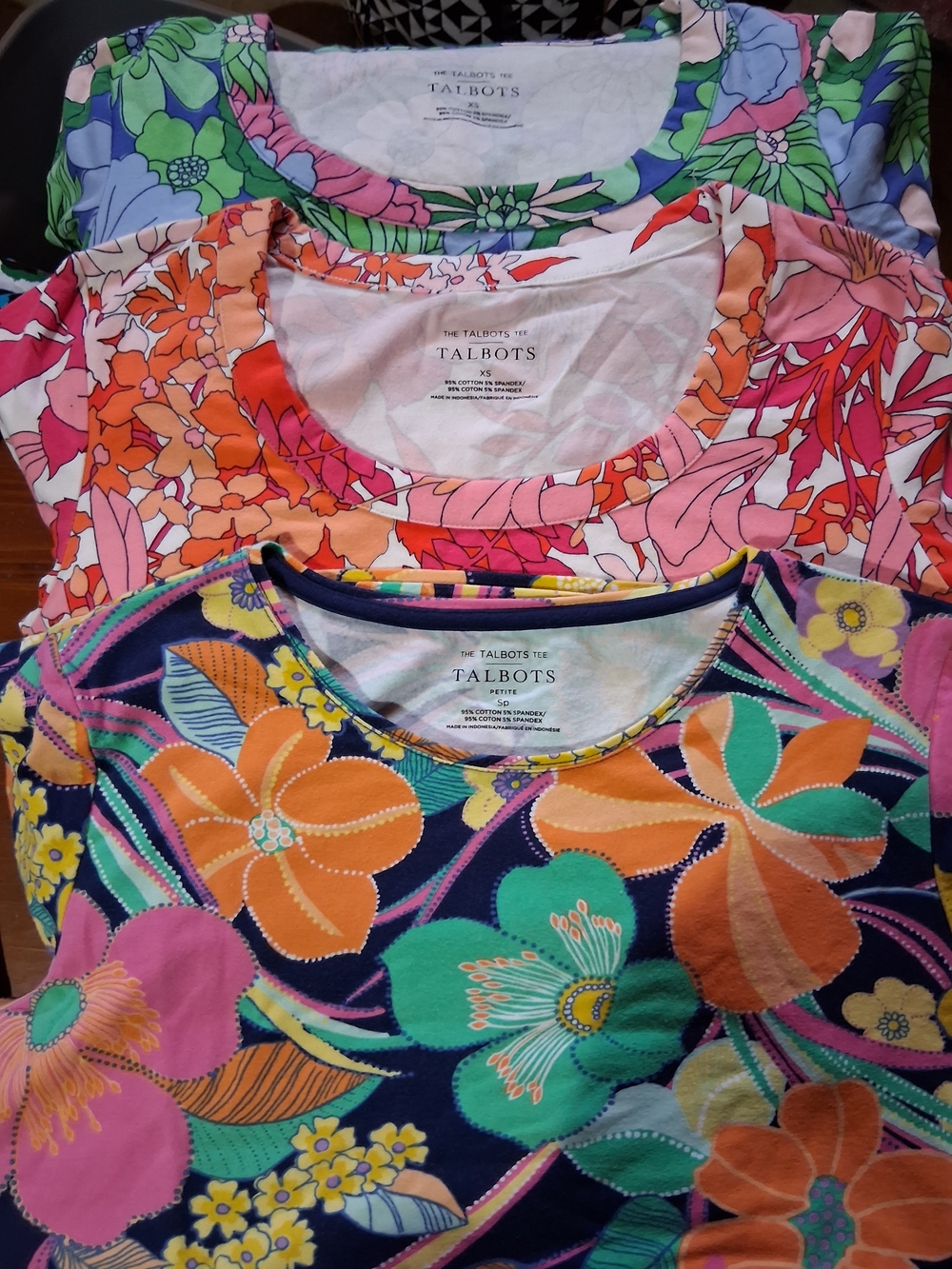 Talbots Multicolor Floral Cotton Tee - Pink, Green, Orange, Blue